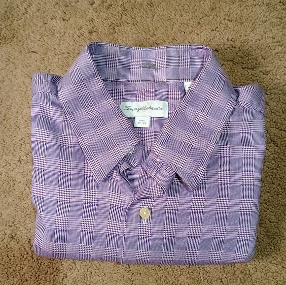 Tommy Bahama Shirt Men's 15 1/2 100% Cotton Purple Glen Check Pattern - Picture 1 of 9